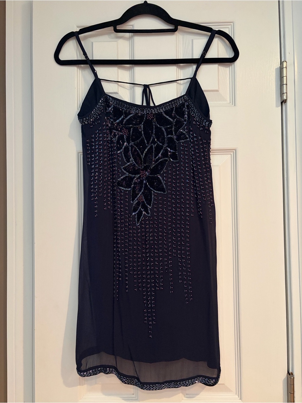 Free People Indigo Slip Dress - Embellished with Beaded Floral Design